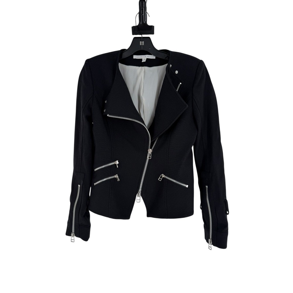 Veronica Beard Collarless Women's Sz 2 Black Jordan Moto Jacket Minimalist READ